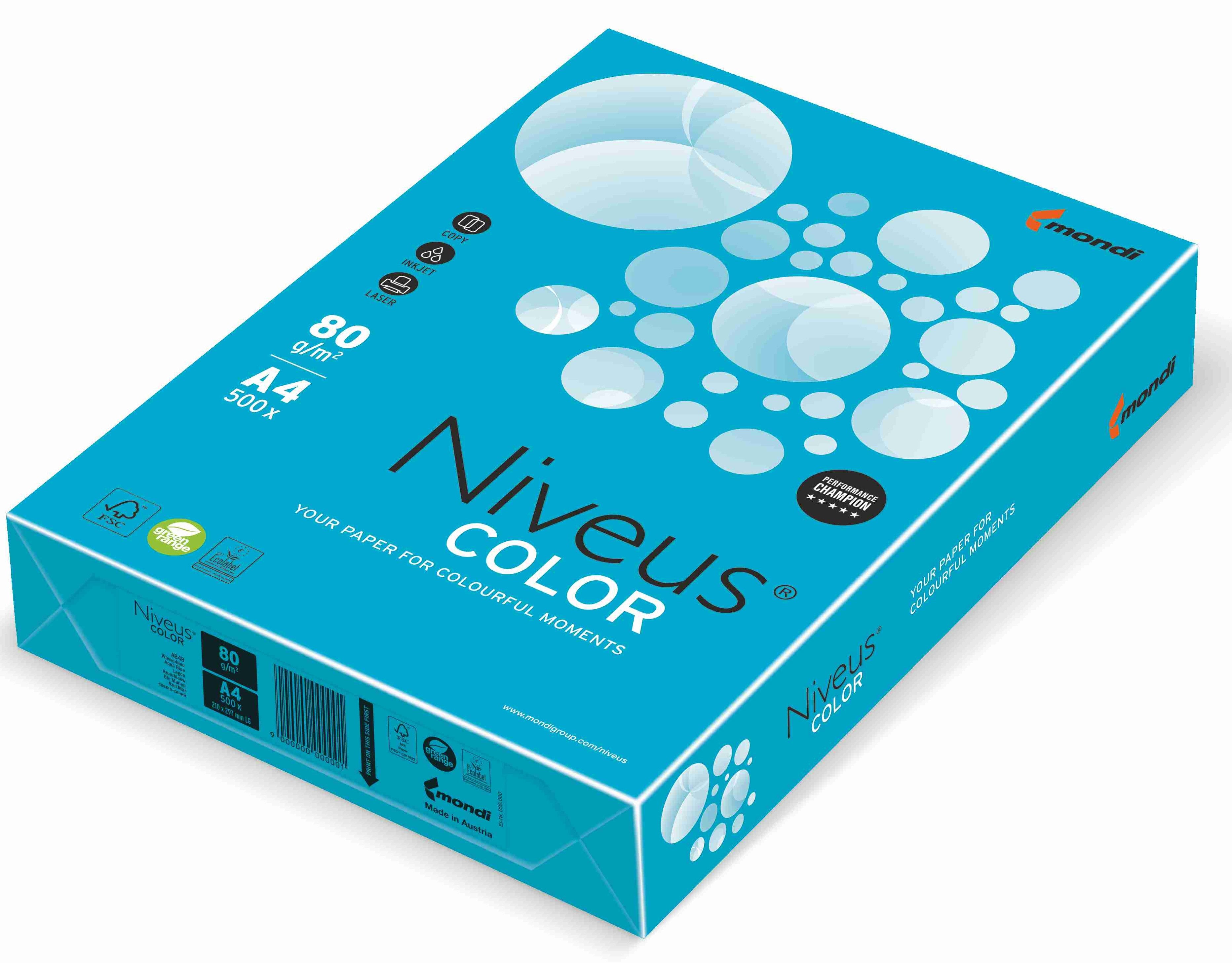 HARTIE COPIATOR A4 ALBASTRU AQUA INTENS 80G 500/TOP AB48 NIVEUS