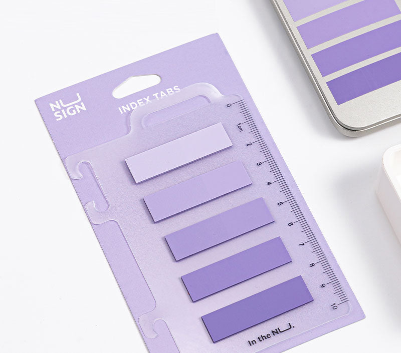 INDEX ADEZIV PLASTIC 12*44MM 5 CULORI VIOLET 20 FILE RIGLA NUSIGN DELI
