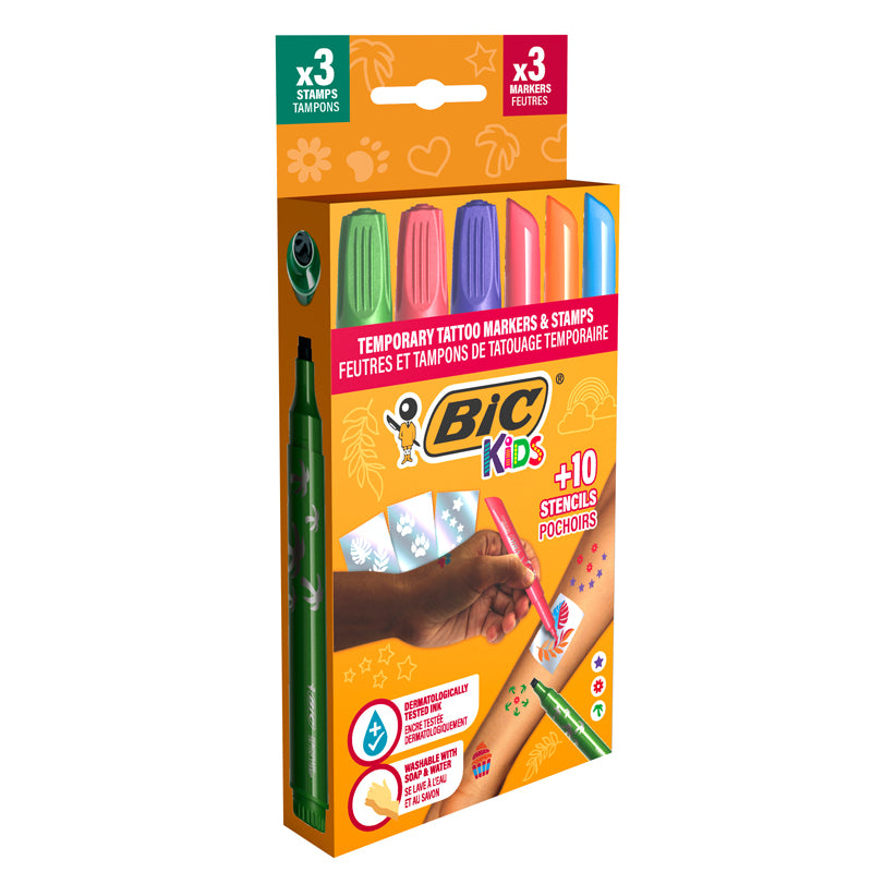 MARKER TATTOO KIDS SET 3 MARKERE + 3 STAMPILE + 10 SABLOANE BIC