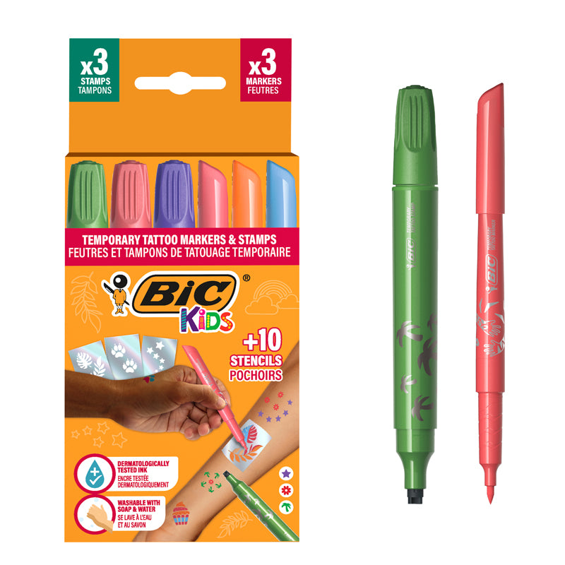 MARKER TATTOO KIDS SET 3 MARKERE + 3 STAMPILE + 10 SABLOANE BIC