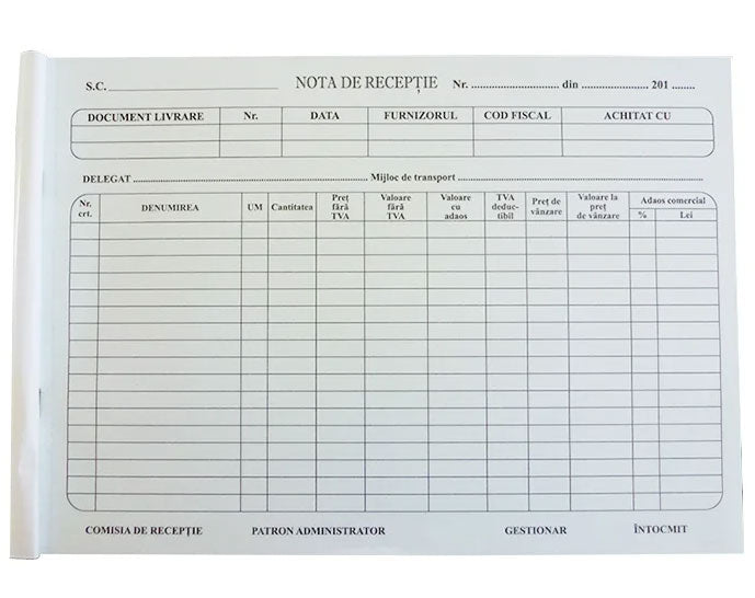 NOTA RECEPTIE MODEL VECHI AUTOCOPIATIVA