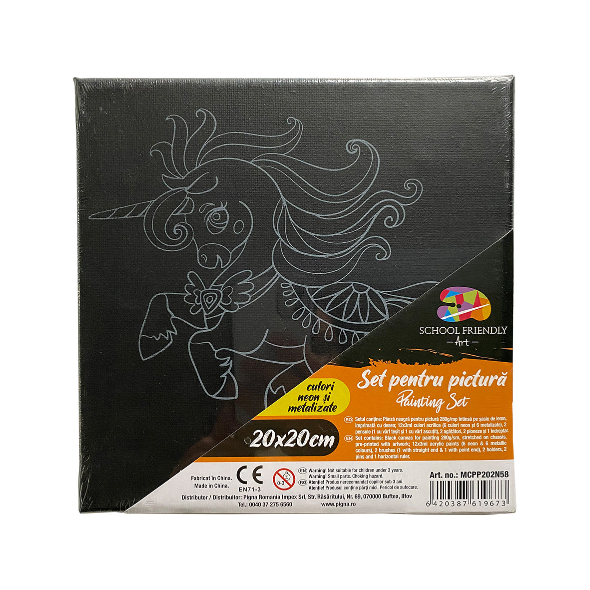 PANZA PREDESENATA PE SASIU NEAGRA 20 x 20 CM UNICORNI 2 SF ART PIGNA