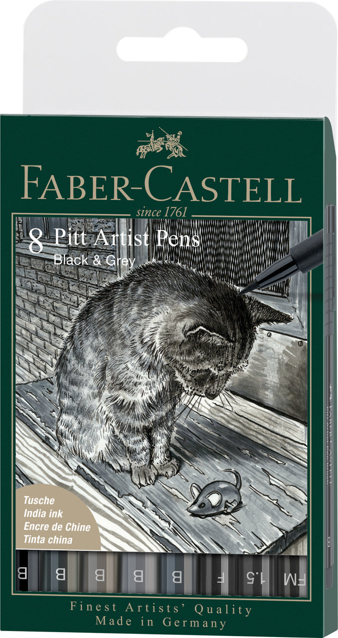 PITT ARTIST PEN SET 8 BUC NEGRU & GRI FABER-CASTELL