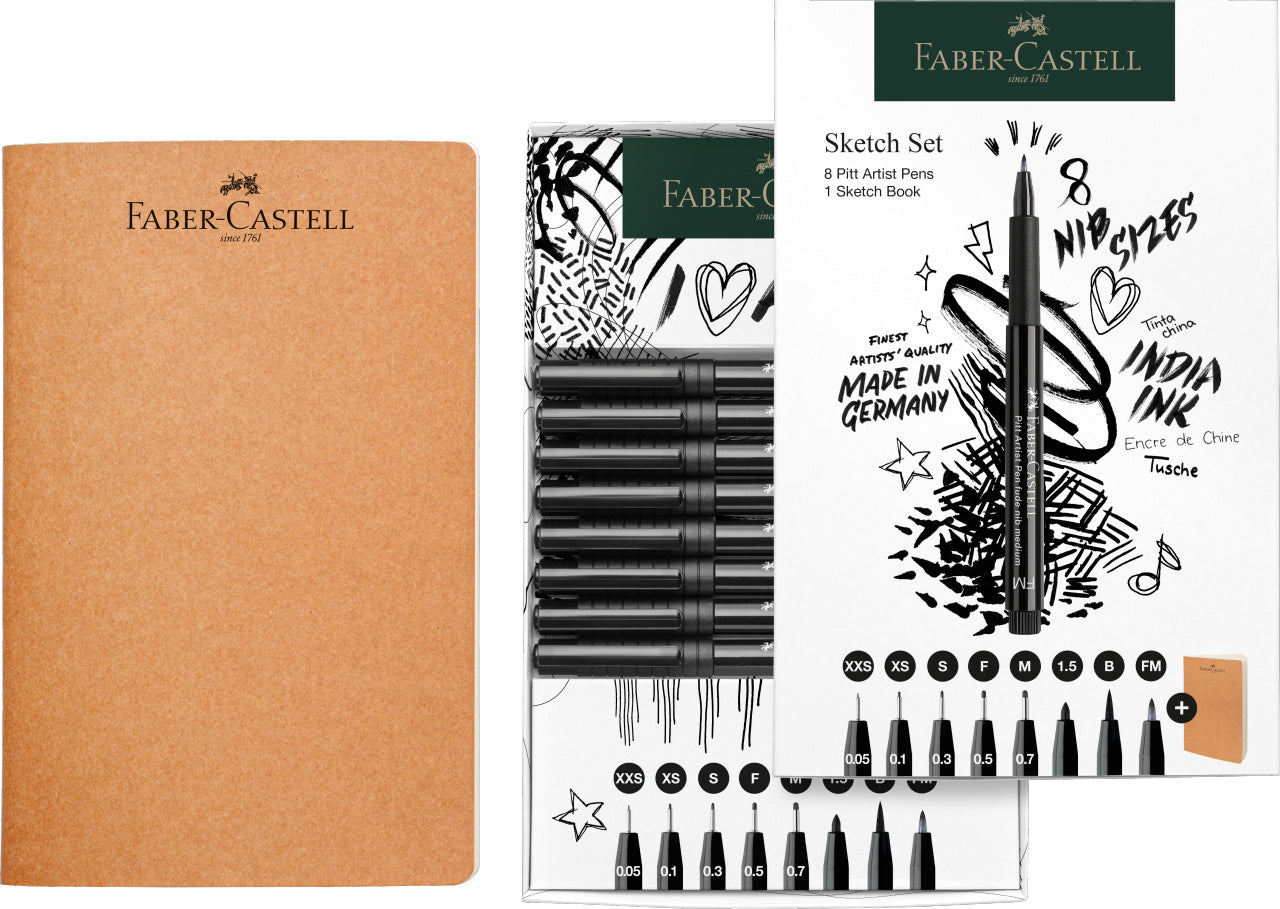 PITT ARTIST PEN SET SKETCHING 8 BUCATI + SKETCHBOOK FABER-CASTELL