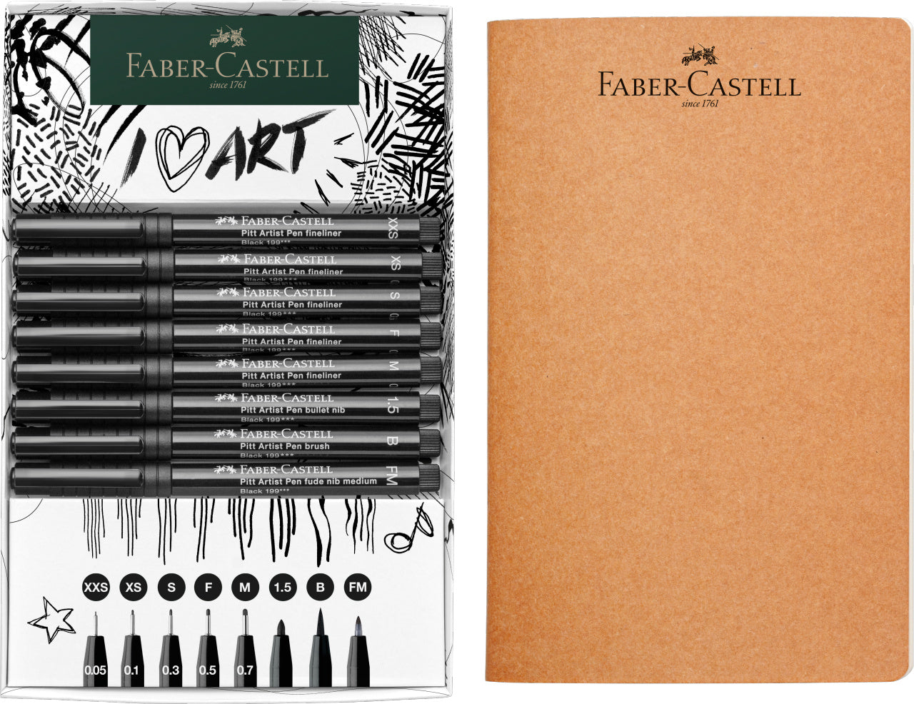 PITT ARTIST PEN SET SKETCHING 8 BUCATI + SKETCHBOOK FABER-CASTELL