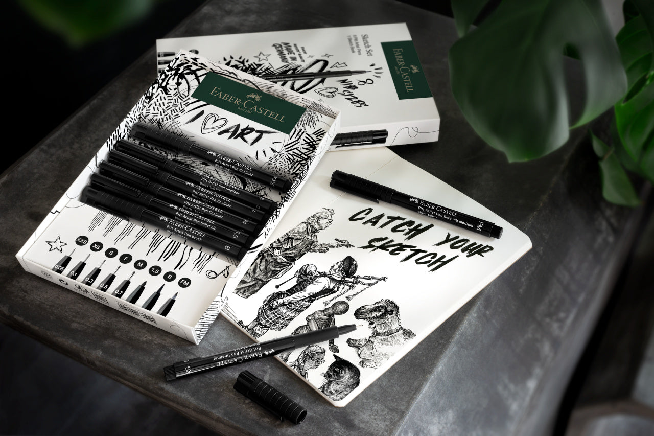 PITT ARTIST PEN SET SKETCHING 8 BUCATI + SKETCHBOOK FABER-CASTELL