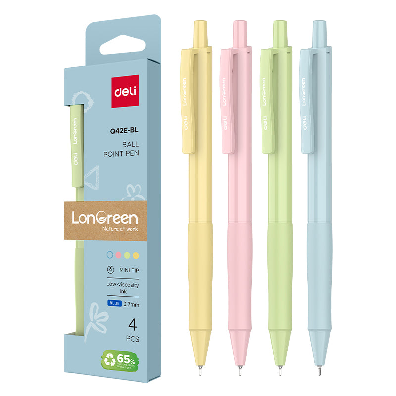 SET 4 PIXURI CU MECANISM 0.7MM CORP PASTEL ALBASTRU LONGREEN PLASTIC RECICLAT DELI