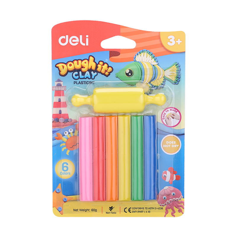 PLASTILINA 6 CULORI 60G + FORMA MODELAJ DELI