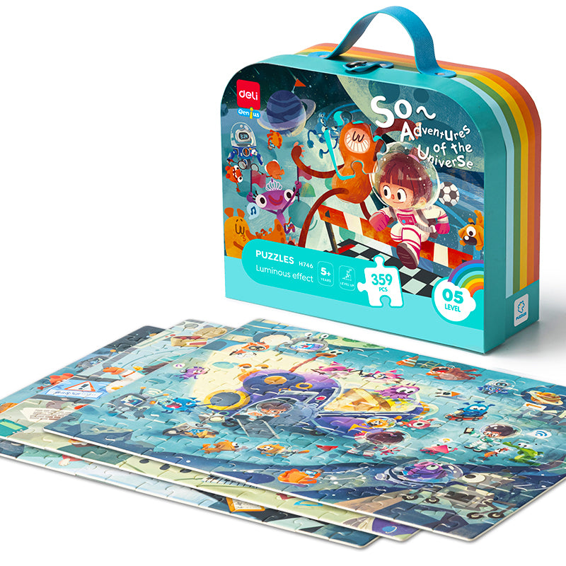 PUZZLE GEANTA CADOU 359 PIESE EFECT LUMINOS UNIVERS 5+ DELI