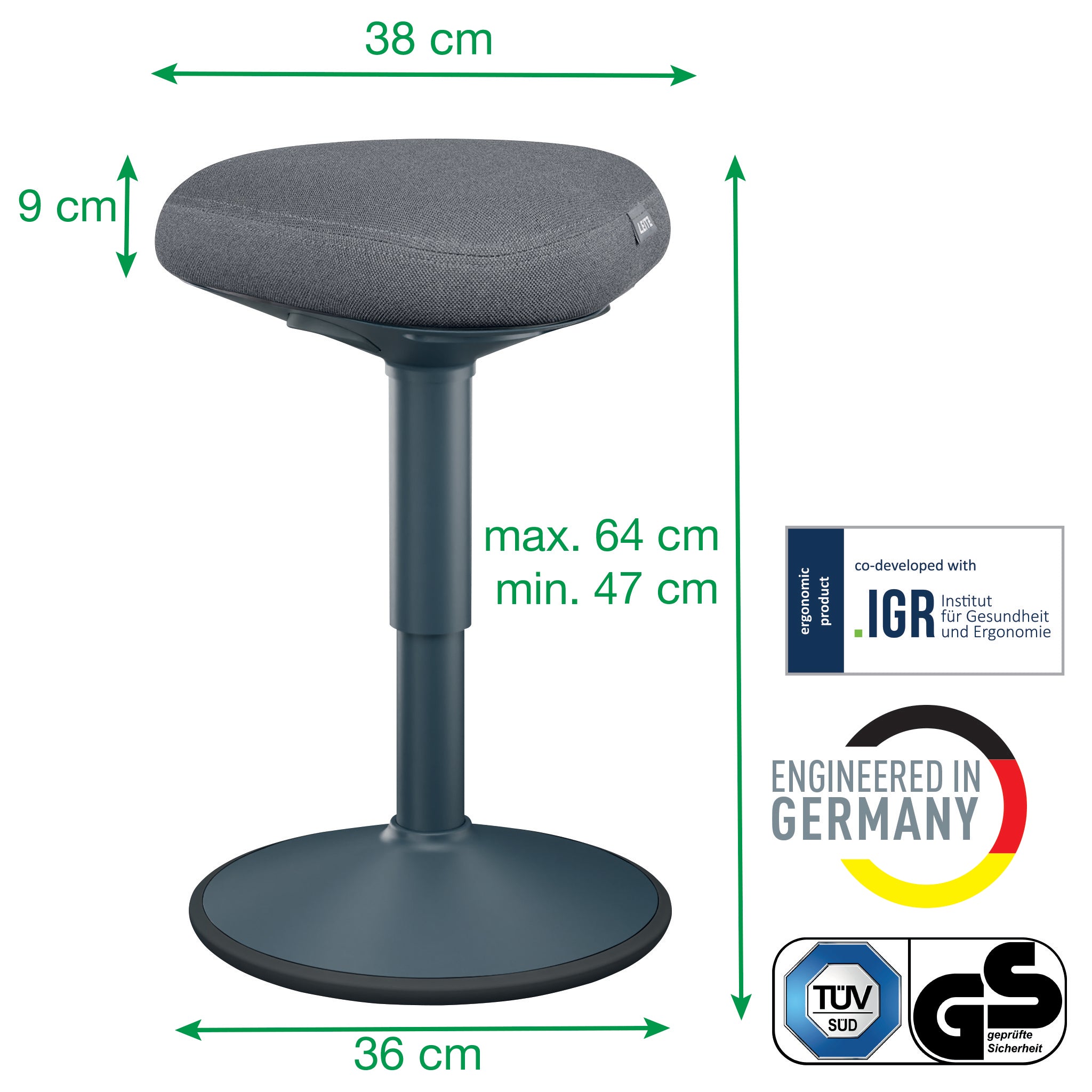 SCAUN ERGONOMIC REGLABIL 47-64CM GRI CARBUNE LEITZ