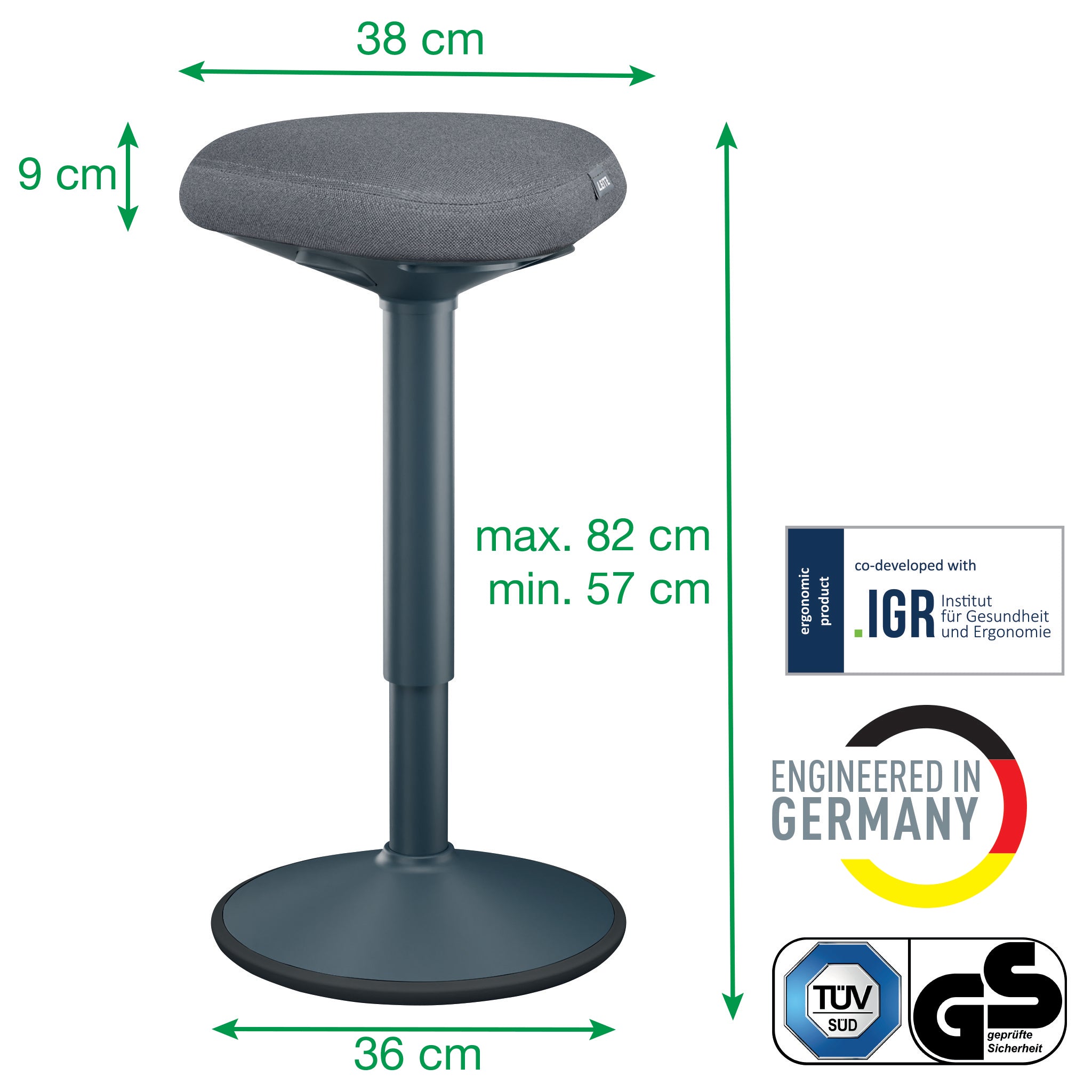 SCAUN ERGONOMIC REGLABIL 57-82CM GRI CARBUNE LEITZ