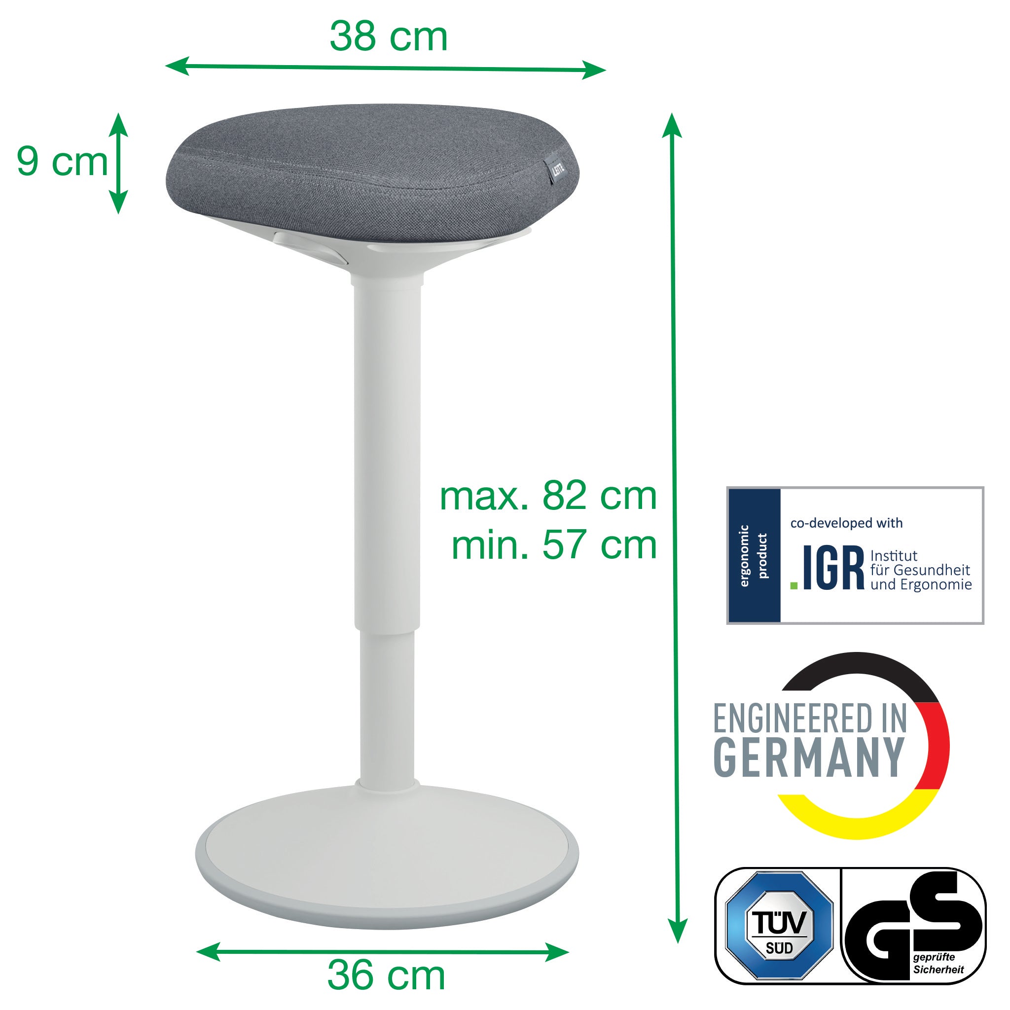 SCAUN ERGONOMIC REGLABIL 57-82CM GRI PASTEL LEITZ