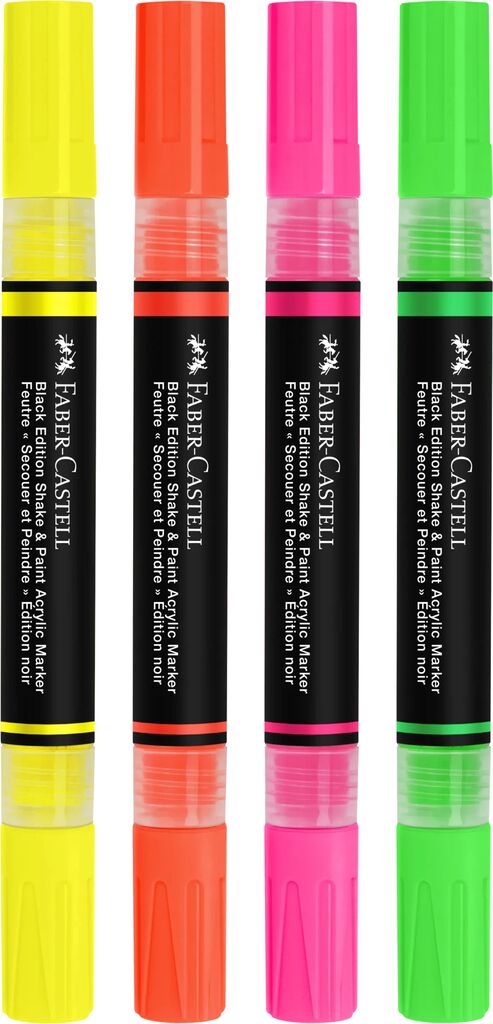 SET 4 MARKERE ACRILICE SHAKE&PAINT CULORI NEON FABER-CASTELL
