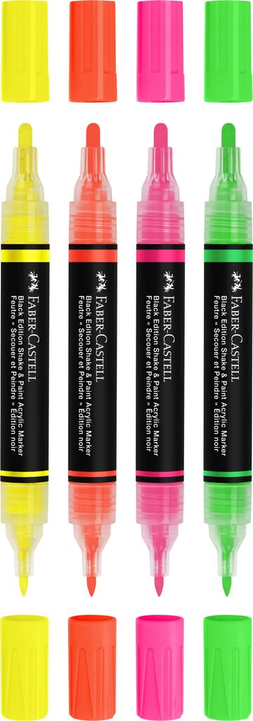 SET 4 MARKERE ACRILICE SHAKE&PAINT CULORI NEON FABER-CASTELL