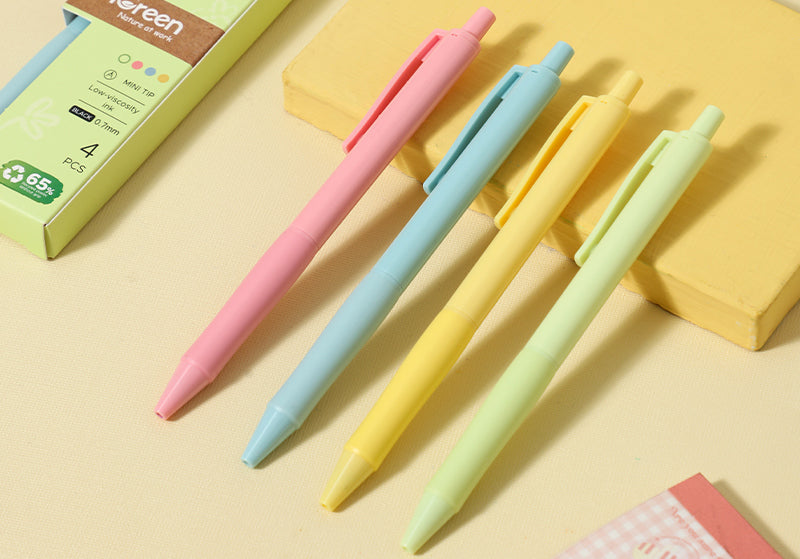 SET 4 PIXURI CU MECANISM 0.7MM CORP PASTEL NEGRU LONGREEN PLASTIC RECICLAT DELI