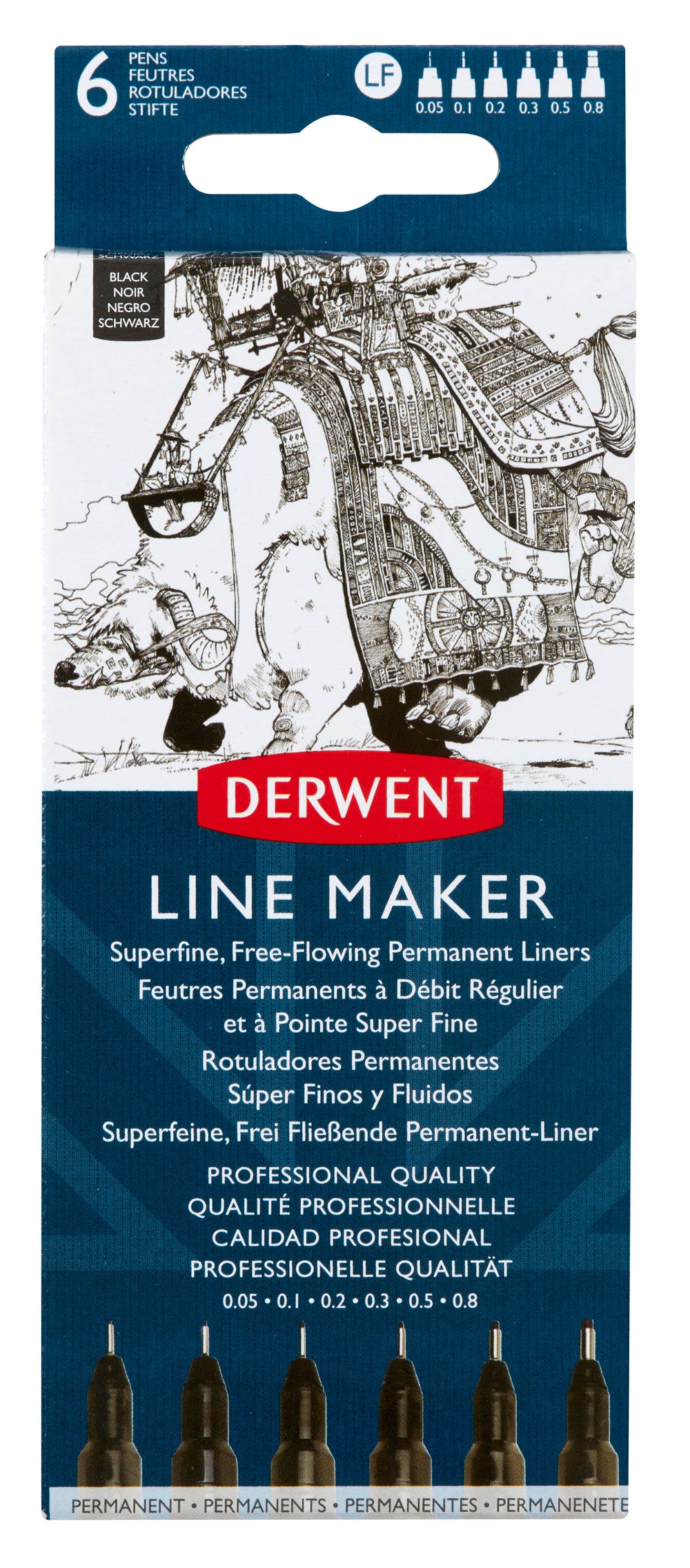 SET 6 BUCATI LINER GRAFIC PROFESIONAL (0.05/0.1/0.2/0.3/0.5/0.8 MM) NEGRU DERWENT