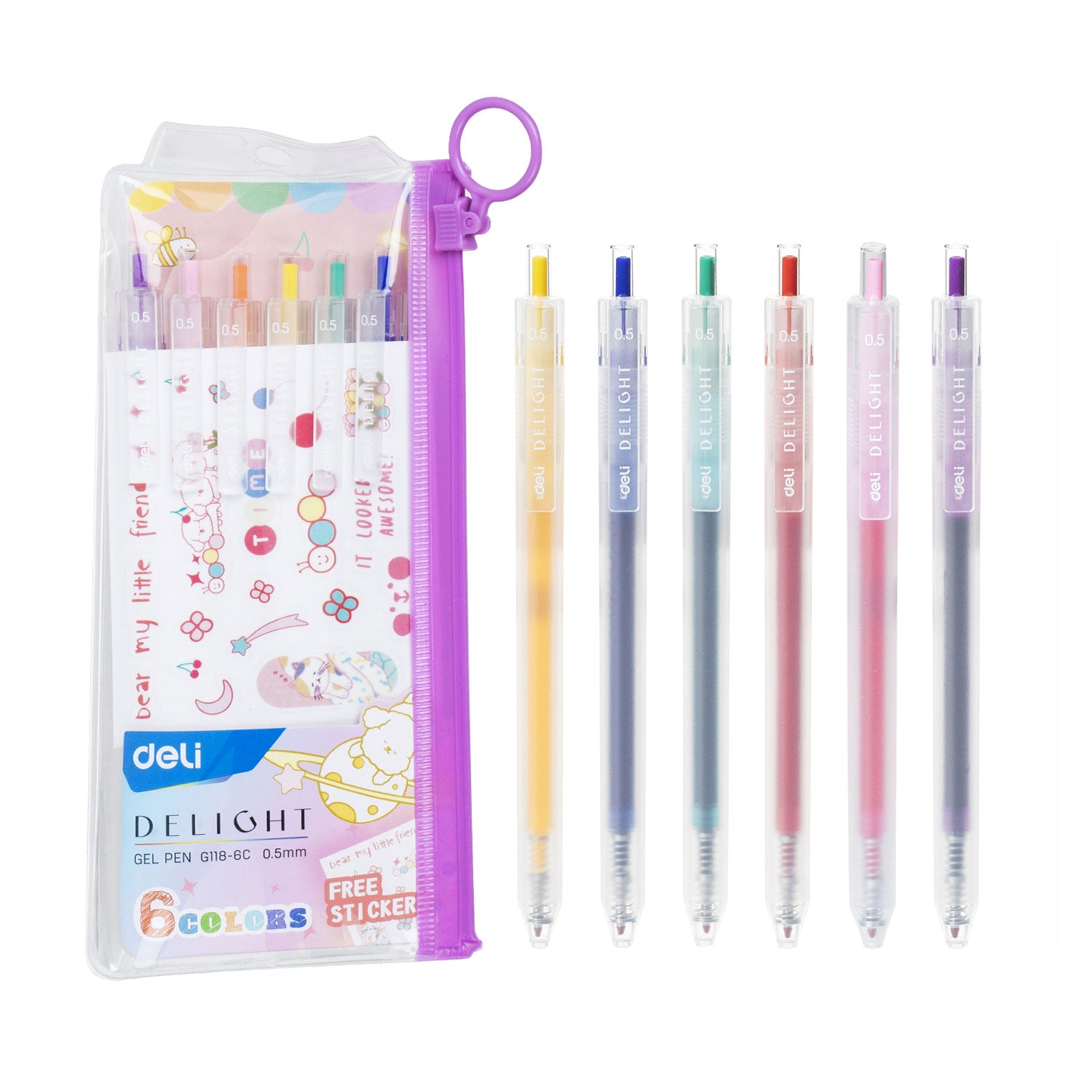 SET 6 BUCATI PIX CU GEL CU MECANISM 0.5 MM DIVERSE CULORI DELIGHT DELI