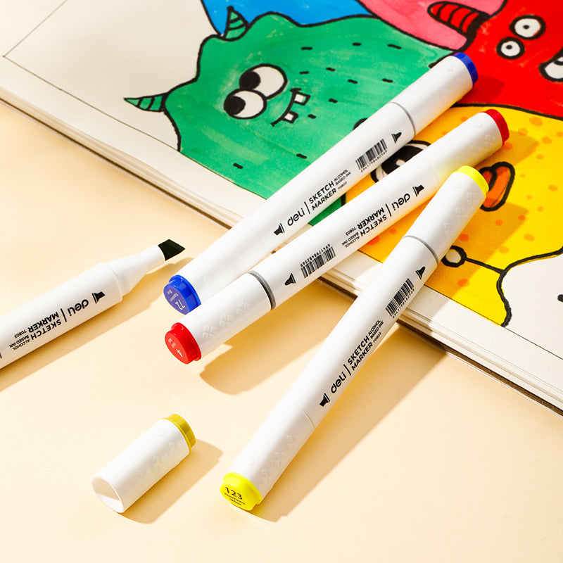 SET 80 MARKERE SKETCHING VARF DUBLU ROTUND 1MM/TESIT 7MM CUT PLASTIC COLOR EMOTION DELI