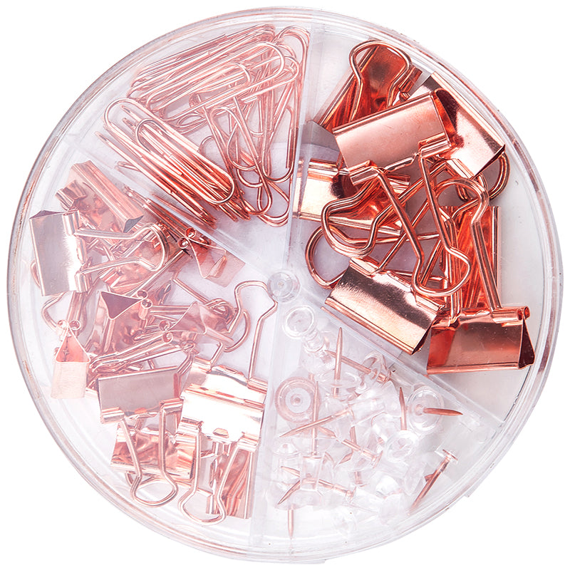 SET ACCESORII BIROU (AGRAFE, CLIPSURI, PIONEZE) AURIU DELI