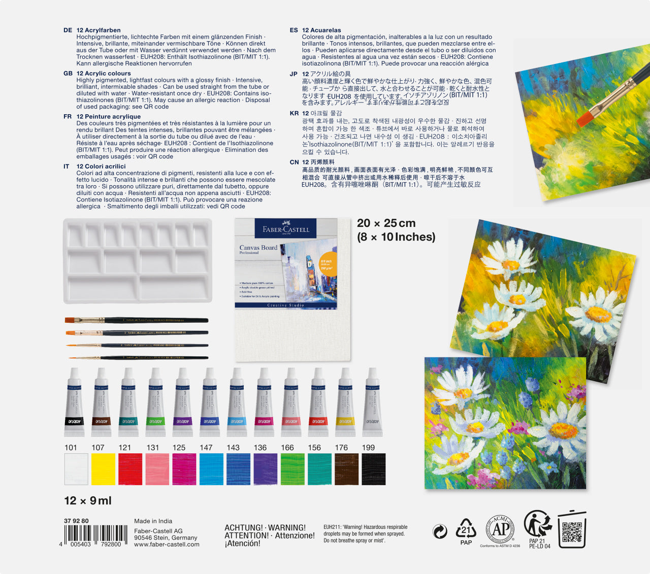 SET ACRILIC CREATIV 18 PIESE (12 CULORI ACRILICE x 9ML + CANVAS+ PALETA+ 4 PENSULE) FABER-CASTELL