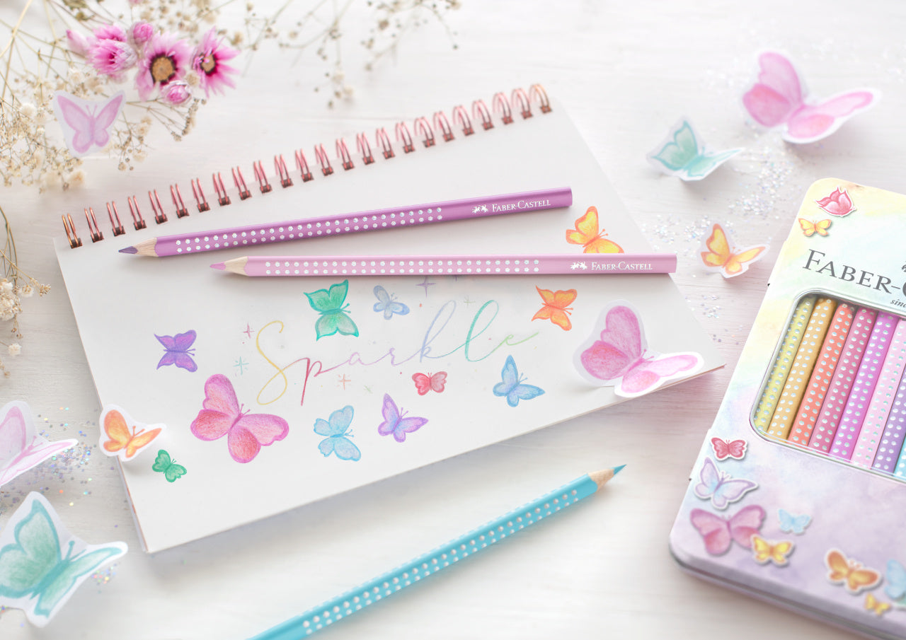 SET CADOU 12 CREIOANE COLORATE PASTEL SPARKLE FABER-CASTELL