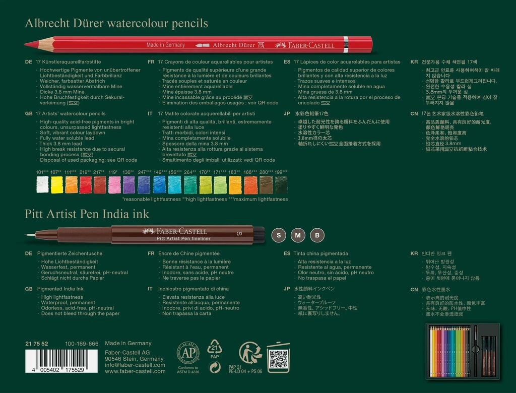 SET CADOU 17 CREIOANE COLORATE A.DURER + 3 PITT ARTIST PEN + PENSULA FABER-CASTELL