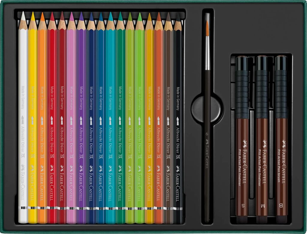 SET CADOU 17 CREIOANE COLORATE A.DURER + 3 PITT ARTIST PEN + PENSULA FABER-CASTELL