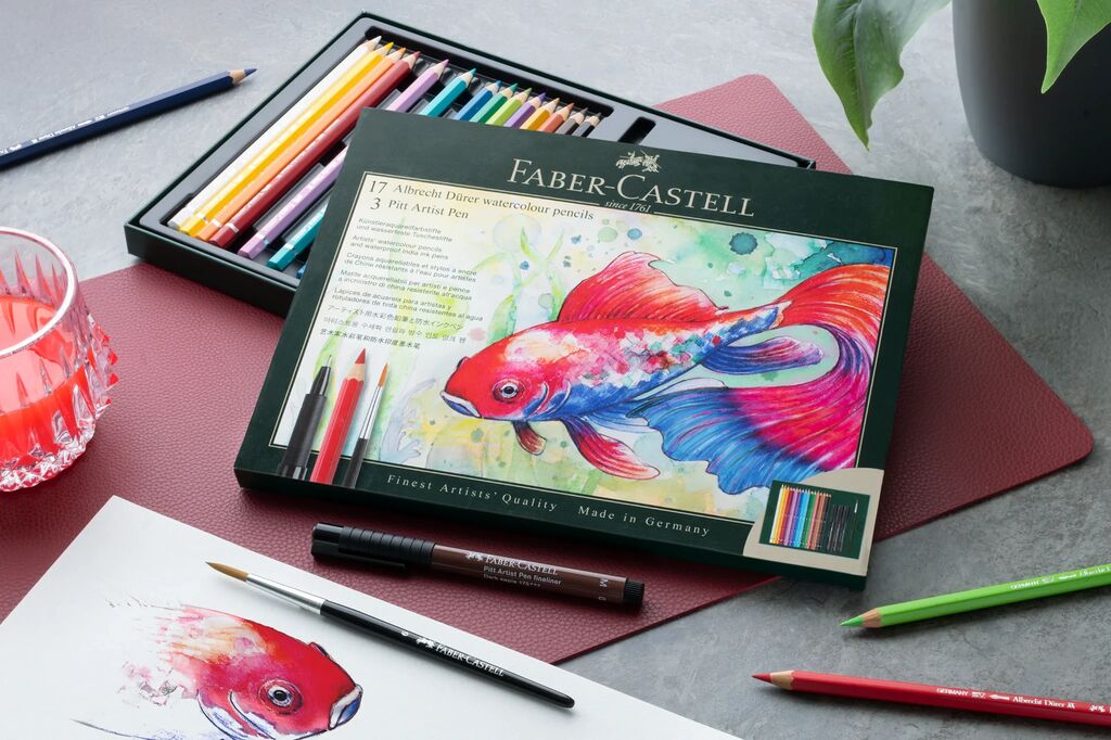 SET CADOU 17 CREIOANE COLORATE A.DURER + 3 PITT ARTIST PEN + PENSULA FABER-CASTELL
