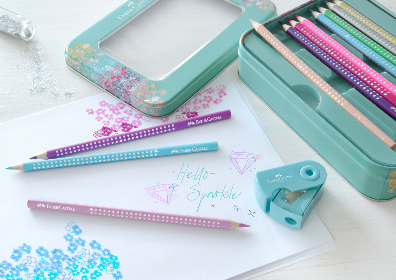 SET CADOU 20 CREIOANE COLORATE SPARKLE + ASC. SLEEVE FABER-CASTE