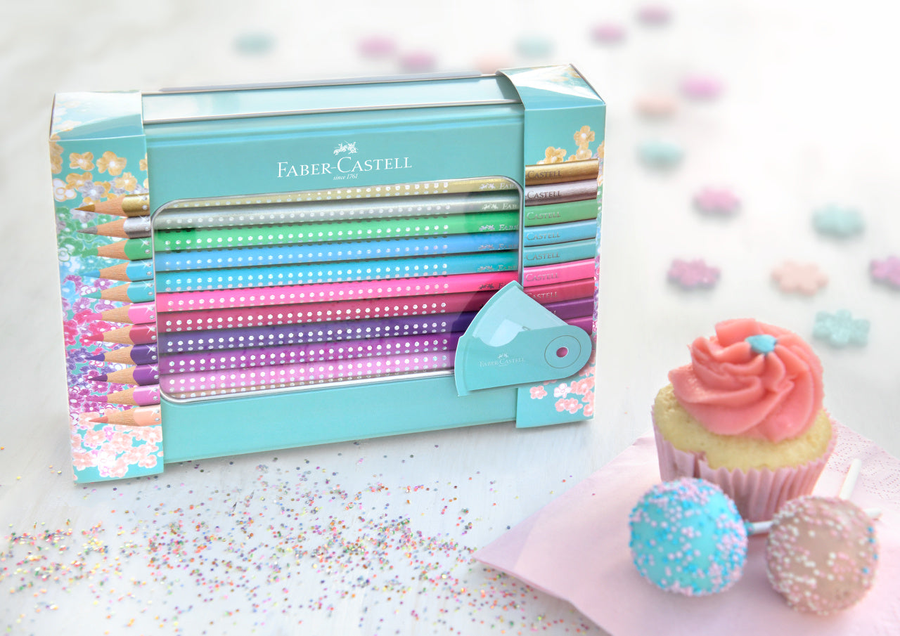 SET CADOU 20 CREIOANE COLORATE SPARKLE + ASC. SLEEVE FABER-CASTE