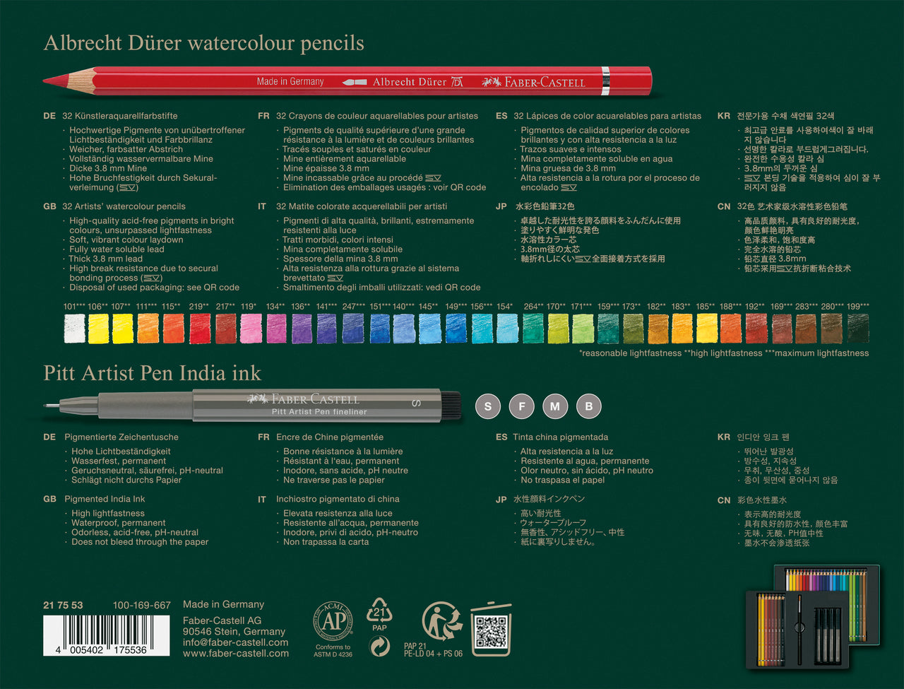 SET CADOU 32 CREIOANE COLORATE A.DURER + 4 PITT ARTIST PEN + PENSULA FABER-CASTELL