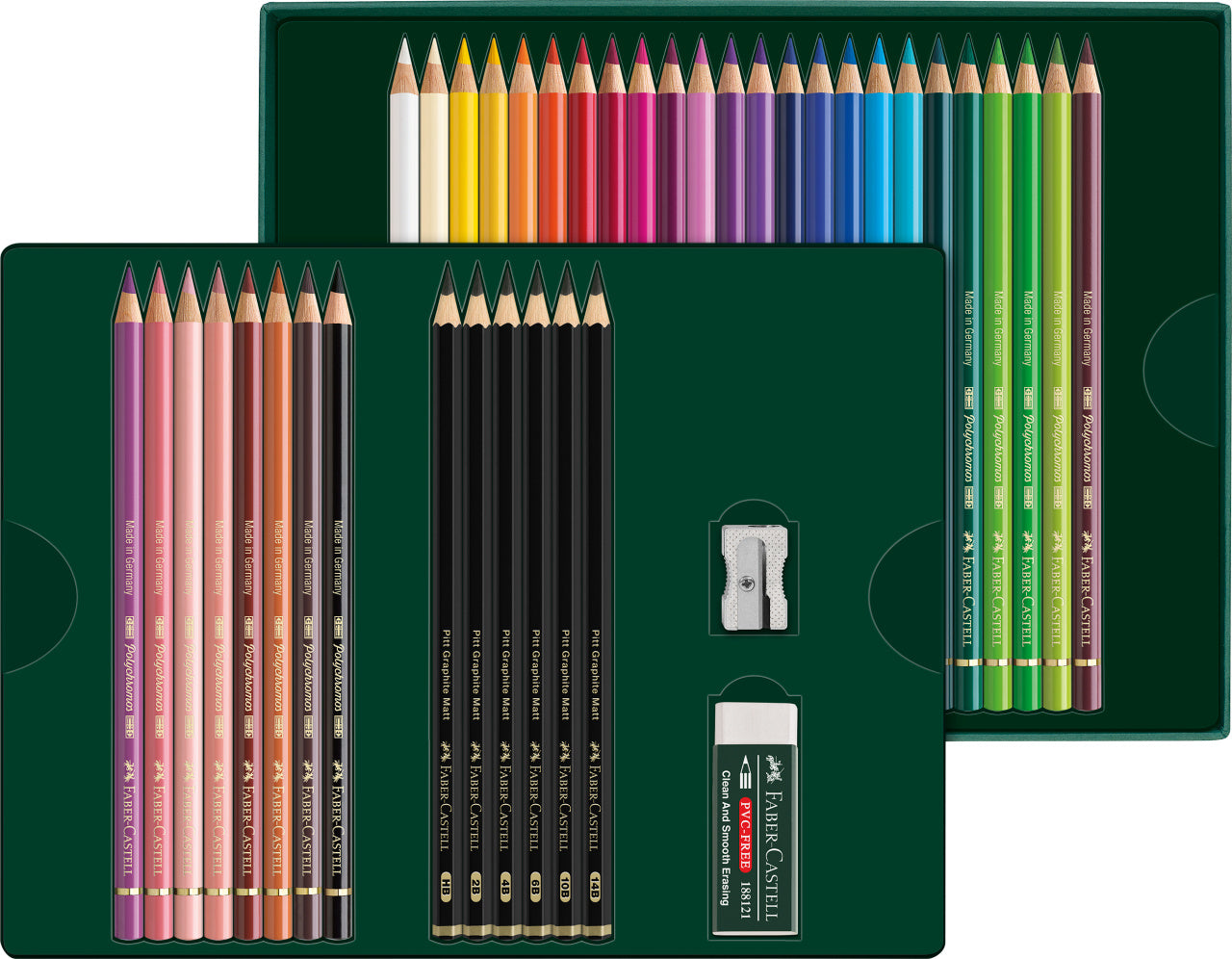 SET CADOU 32 CREIOANE COLORATE POLYCHROMOS + 6 CREIOANE GRAFIT MATT + ACCESORII FABER-CASTELL