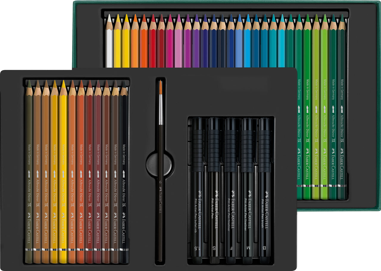 SET CADOU 40 CREIOANE COLORATE A.DURER + 5 PITT ARTIST PEN + PENSULA FABER-CASTELL
