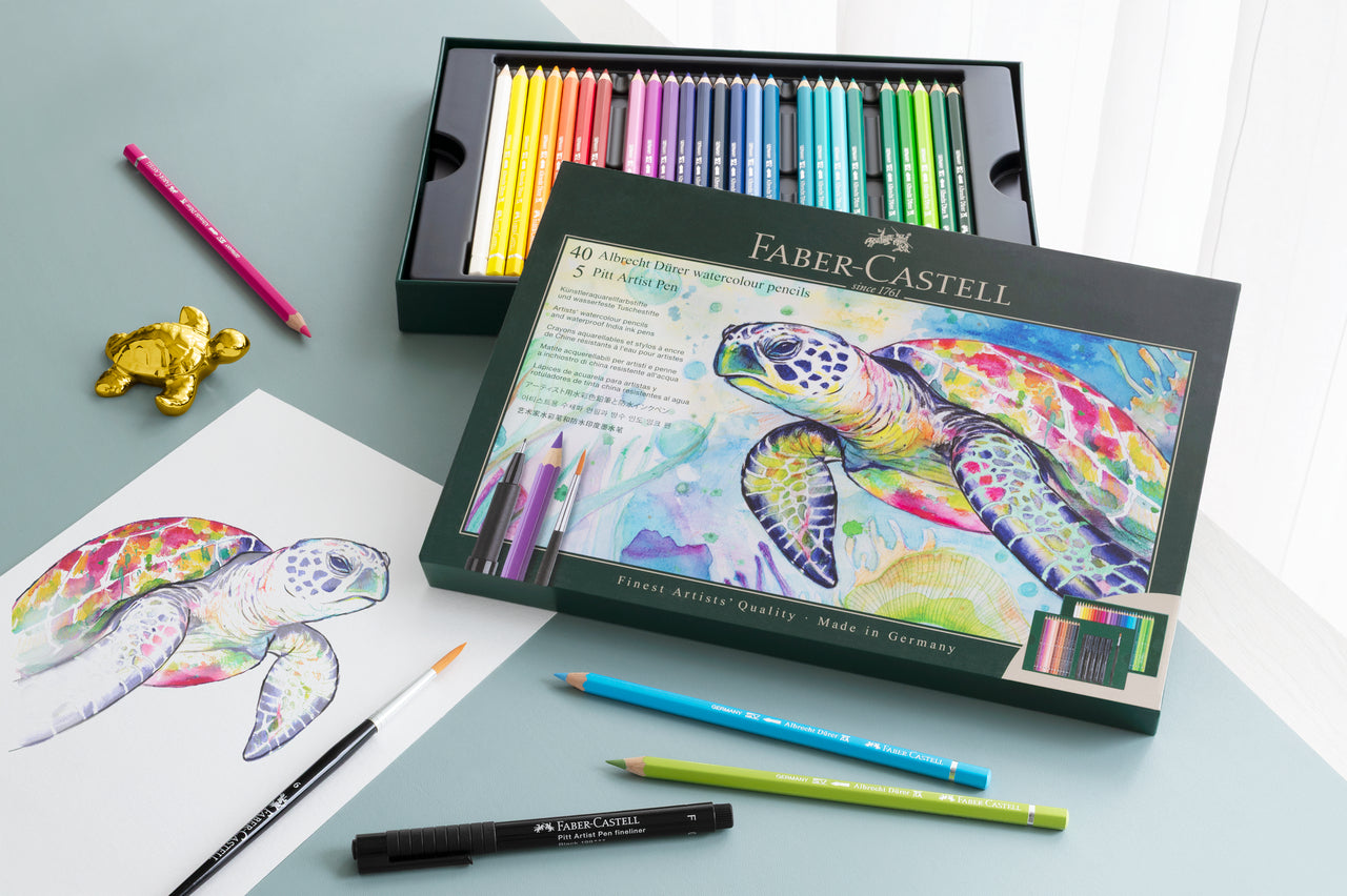 SET CADOU 40 CREIOANE COLORATE A.DURER + 5 PITT ARTIST PEN + PENSULA FABER-CASTELL