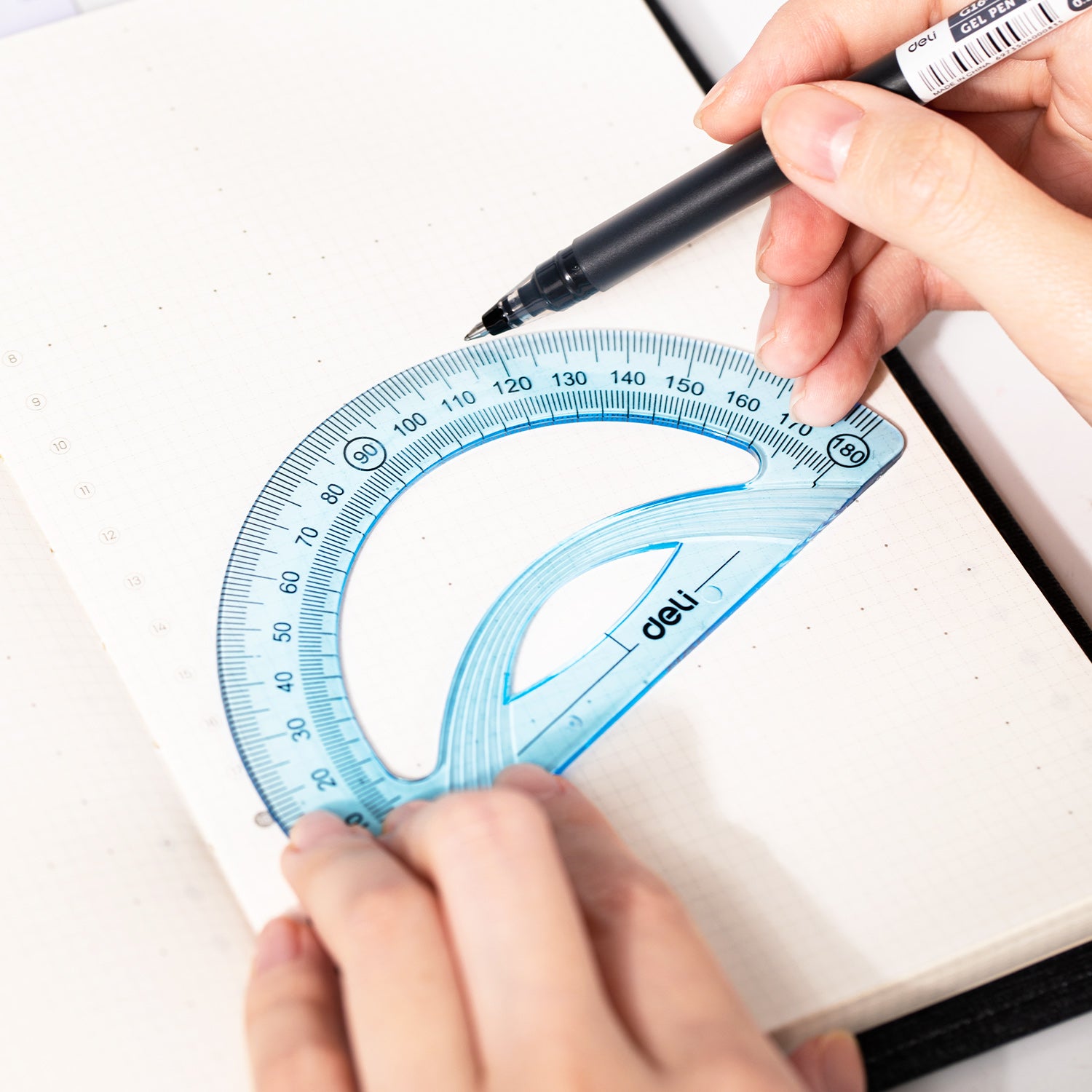 SET GEOMETRIE 4 PIESE ALBASTRU TRANSPARENT (RIG20CM, ECH*2, RAP) DELI