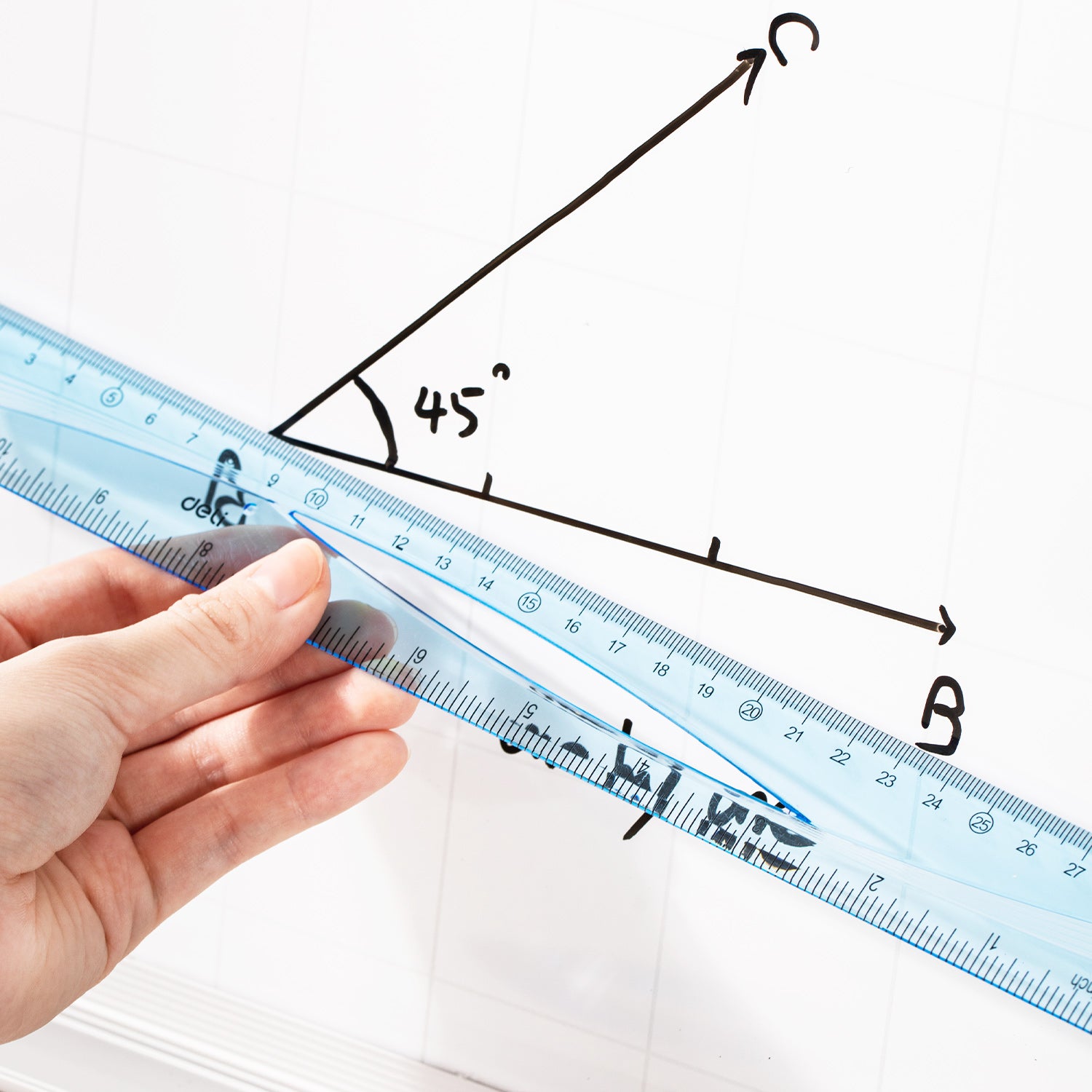 SET GEOMETRIE 4 PIESE ALBASTRU TRANSPARENT (RIG30CM, ECH*2, RAP) DELI