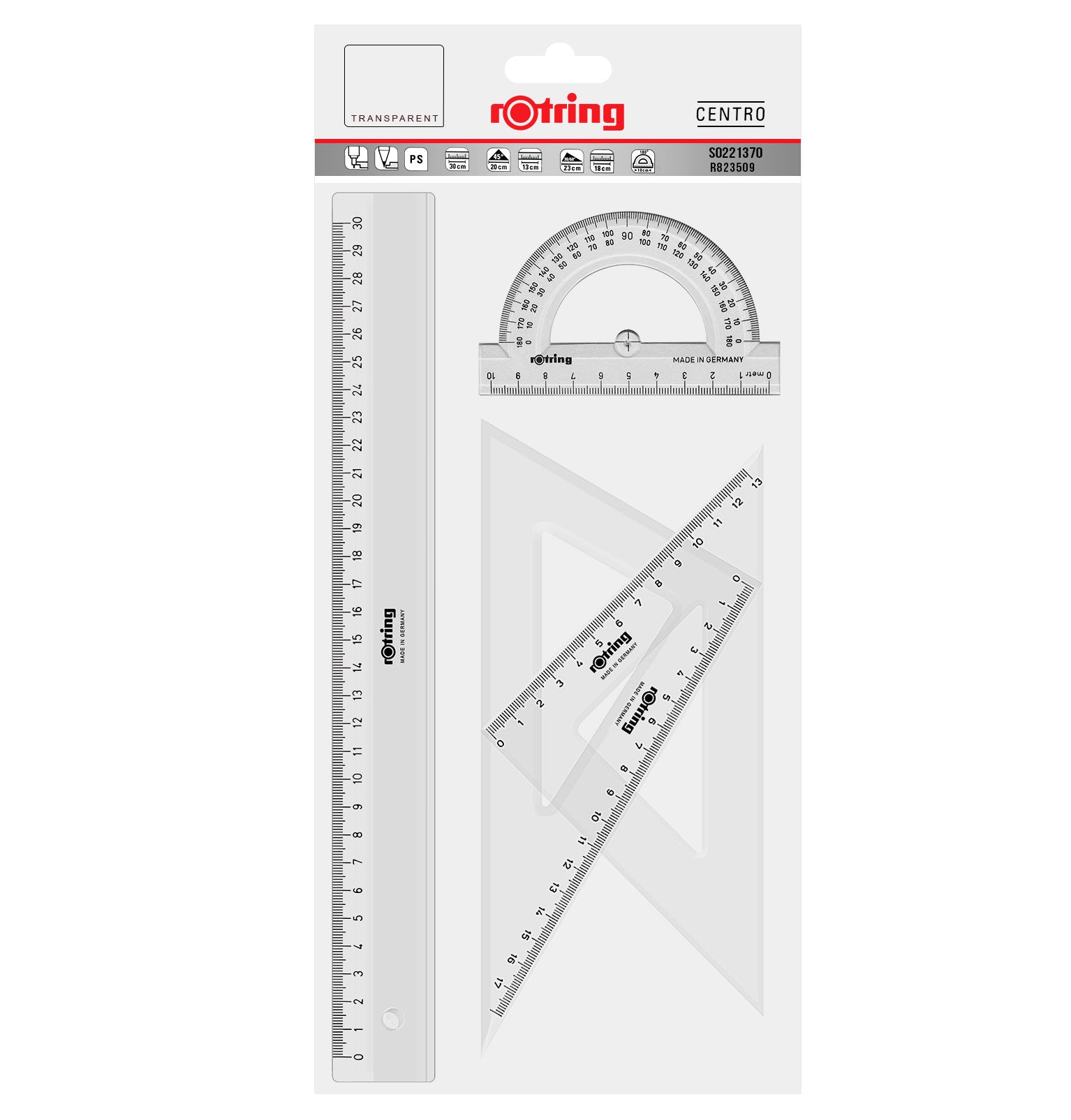 SET GEOMETRIE 4 PIESE ECHER 45/20 ECHER 60/23 RAPORTOR 180 RIGLA