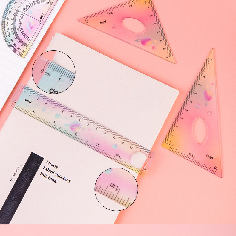 SET GEOMETRIE 4 PIESE MULTICOLOR (RIG.15CM, ECH*2, RAP) DELI