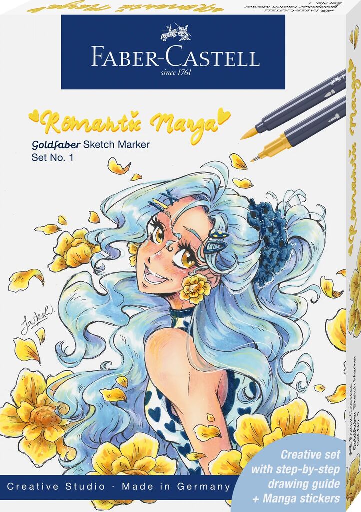 SET ROMANTIC MANGA NO.1 8 BUCATI SKETCH MARKERE GOLDFABER + 2 PITT ARTIST PEN + CREION GRAFIT FABER-CASTELL