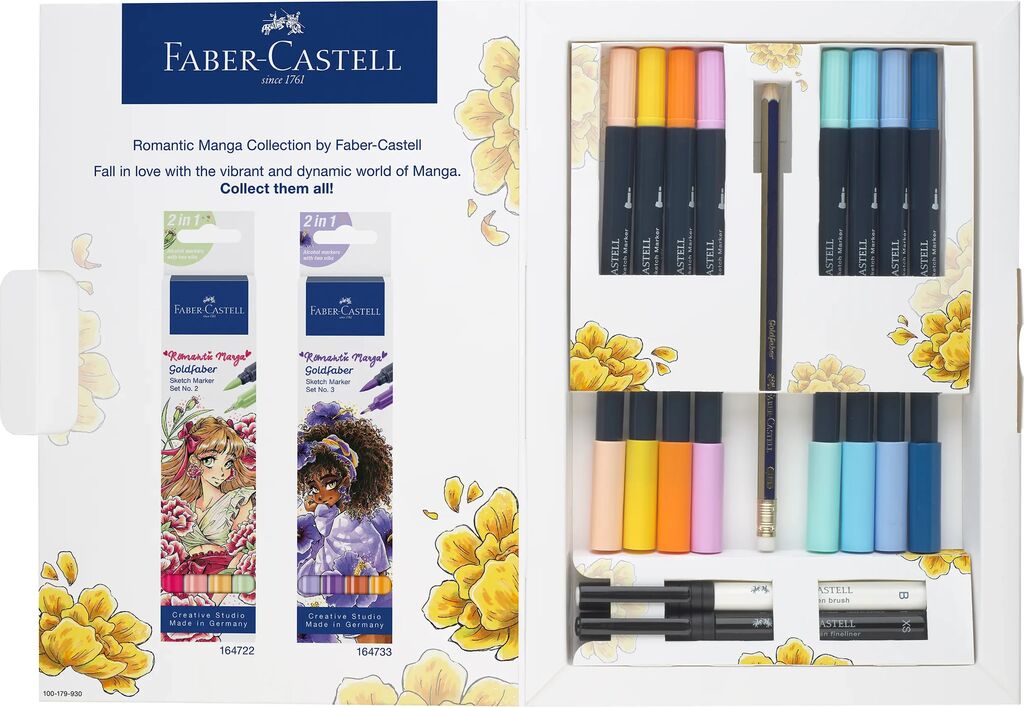 SET ROMANTIC MANGA NO.1 8 BUCATI SKETCH MARKERE GOLDFABER + 2 PITT ARTIST PEN + CREION GRAFIT FABER-CASTELL