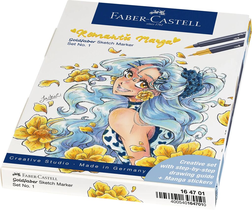 SET ROMANTIC MANGA NO.1 8 BUCATI SKETCH MARKERE GOLDFABER + 2 PITT ARTIST PEN + CREION GRAFIT FABER-CASTELL