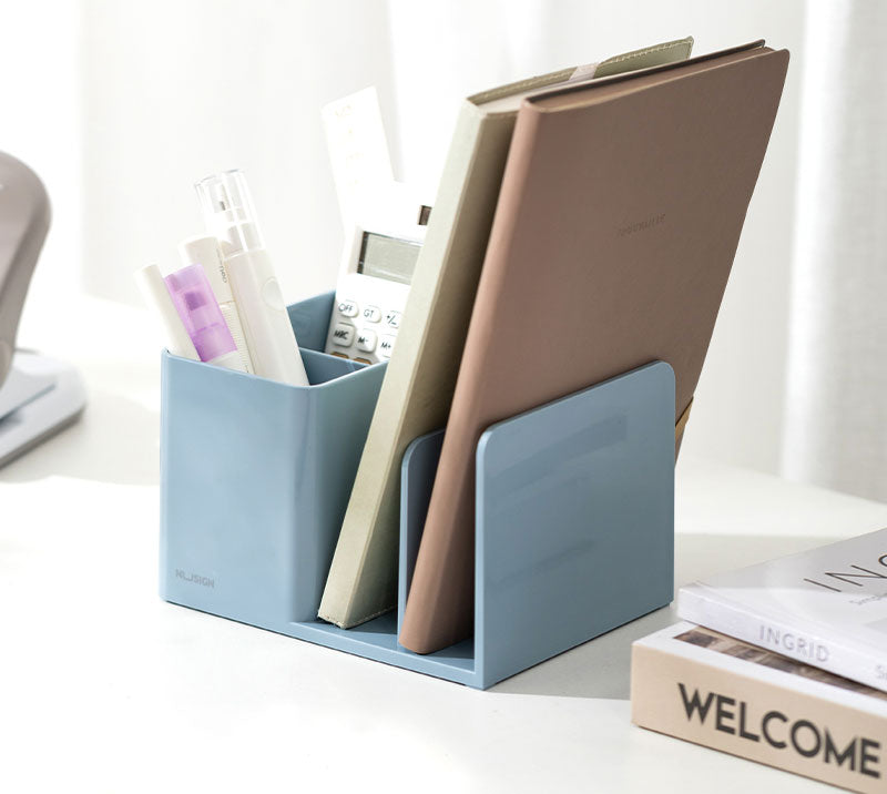 SUPORT BIROU 2 COMPARTIMENTE + 2 SEPARATOARE CARTI ALBASTRU NU SIGN DELI