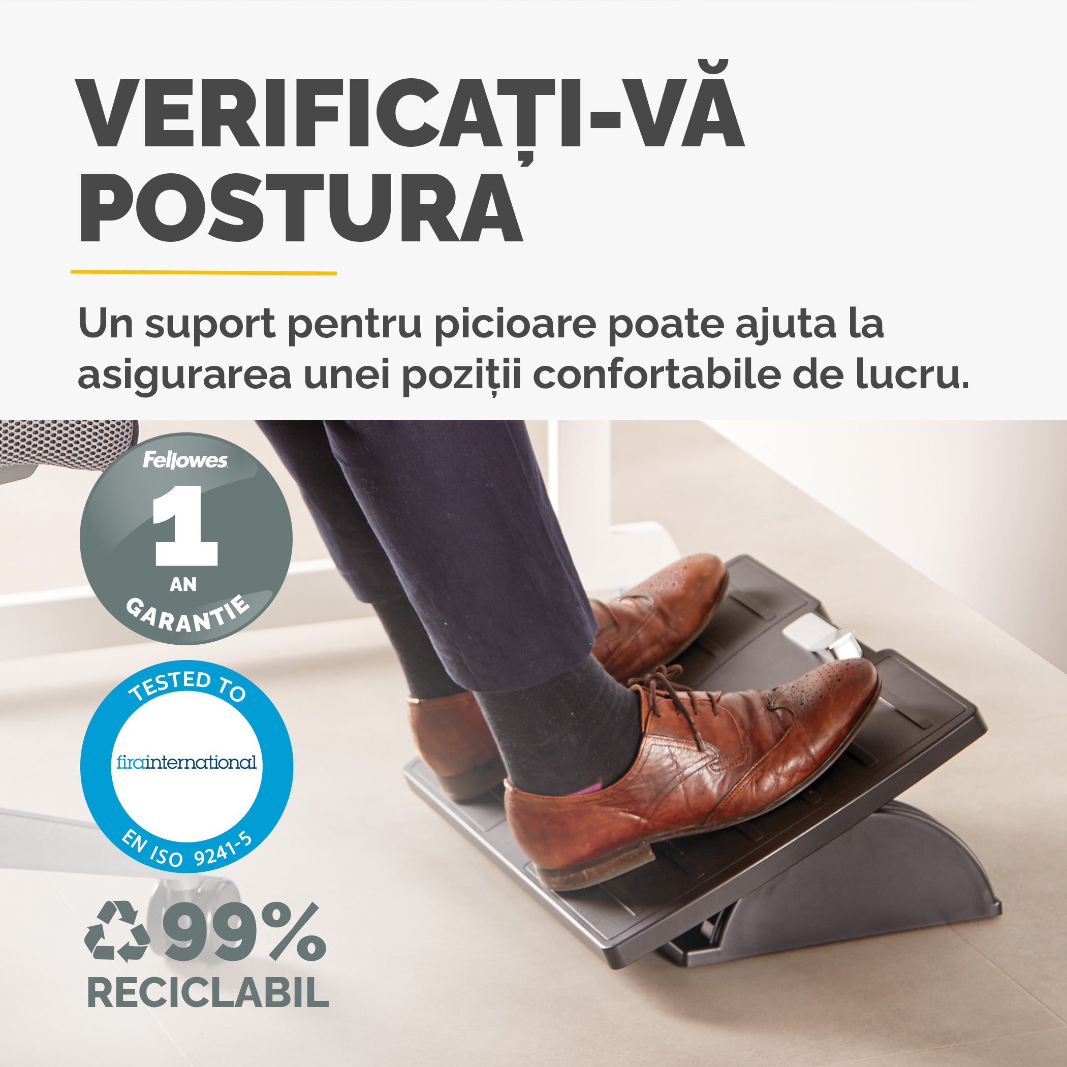SUPORT ERGONOMIC PENTRU PICIOARE REGLABIL MICROBAN FELLOWES