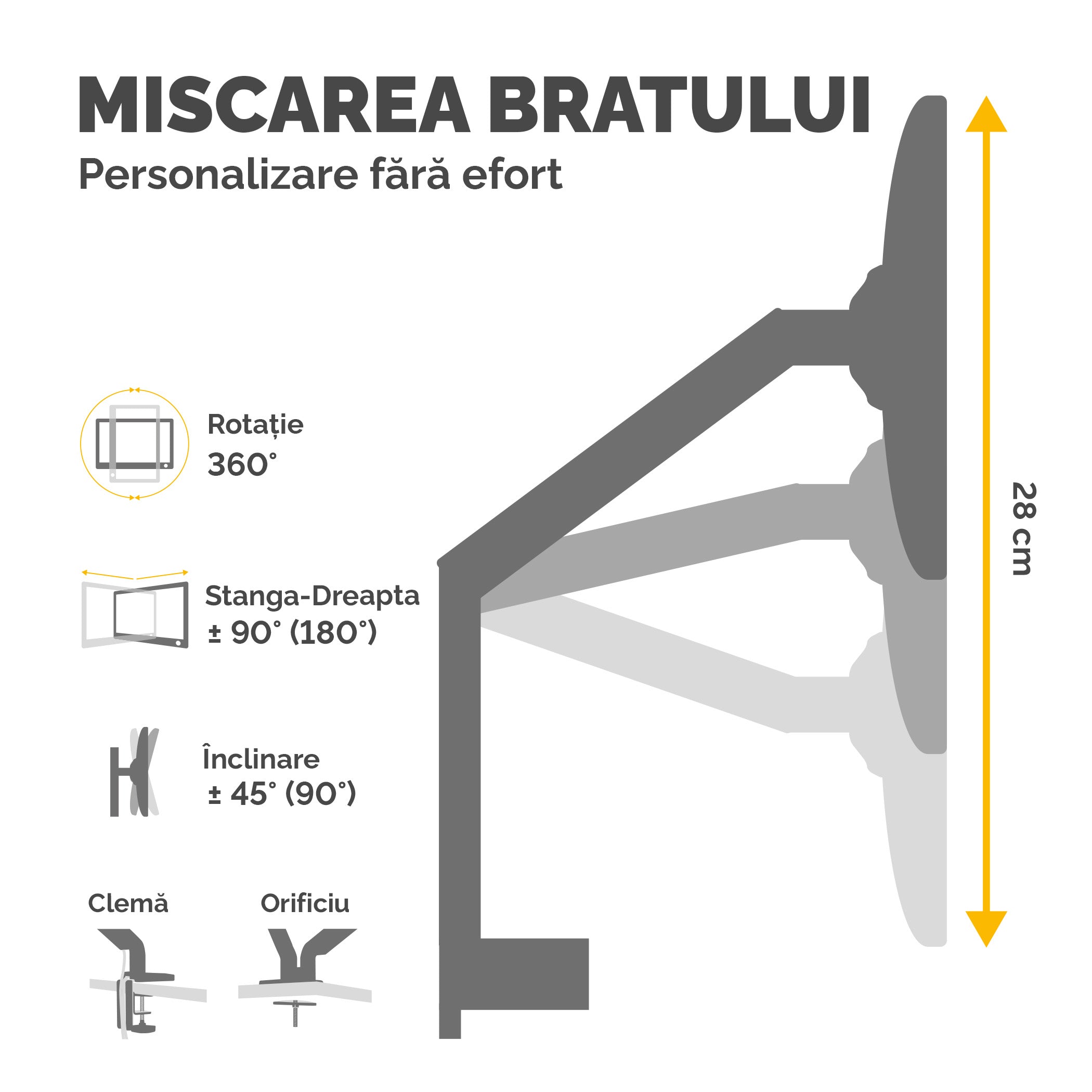 SUPORT MONITOR 1 BRAT ARGINTIU PLATINIUM FELLOWES
