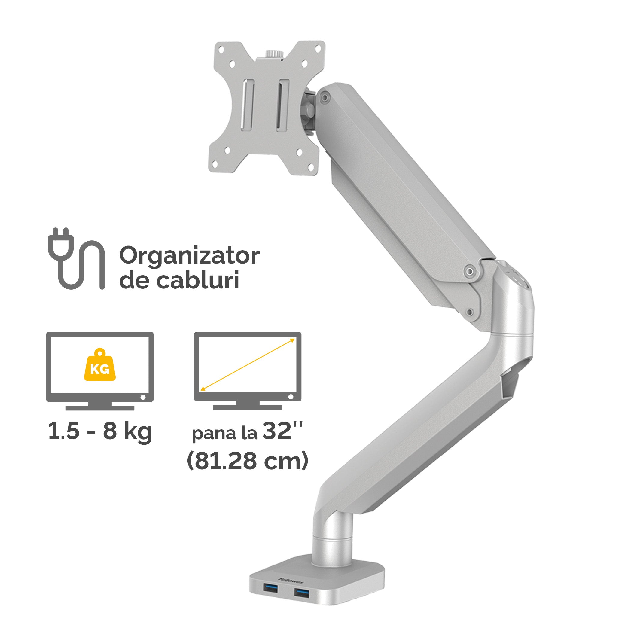 SUPORT MONITOR 1 BRAT ARGINTIU PLATINIUM FELLOWES