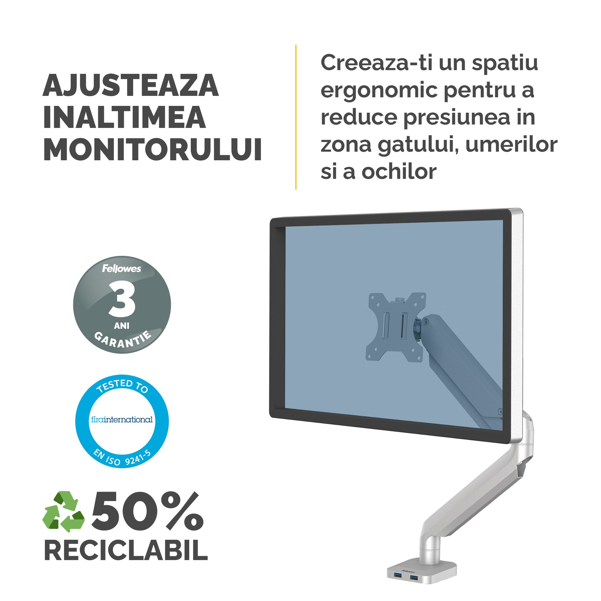 SUPORT MONITOR 1 BRAT ARGINTIU PLATINIUM FELLOWES