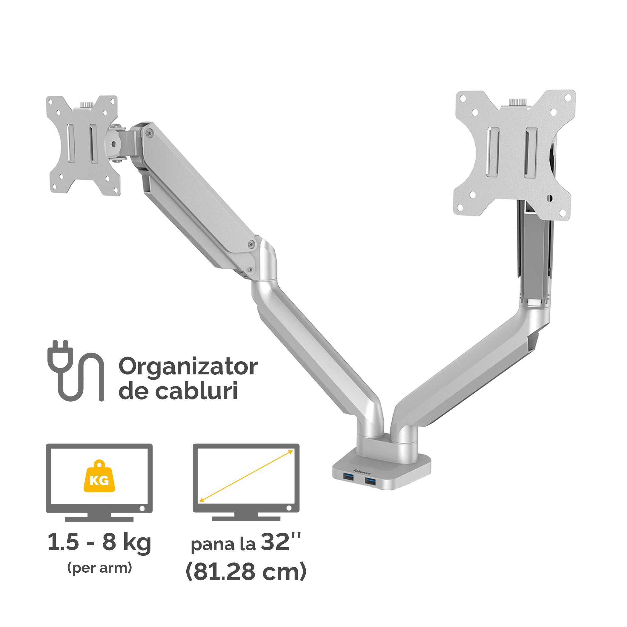 SUPORT MONITOR 2 BRATE ARGINTIU PLATINIUM FELLOWES