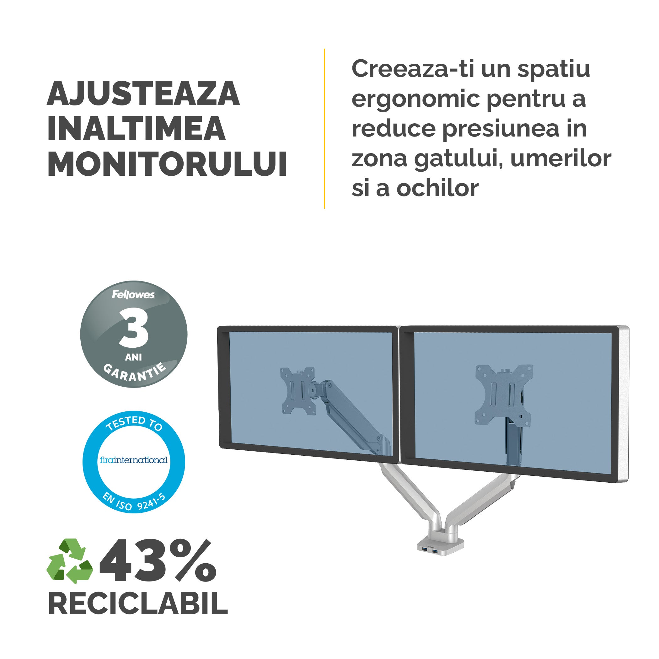 SUPORT MONITOR 2 BRATE ARGINTIU PLATINIUM FELLOWES