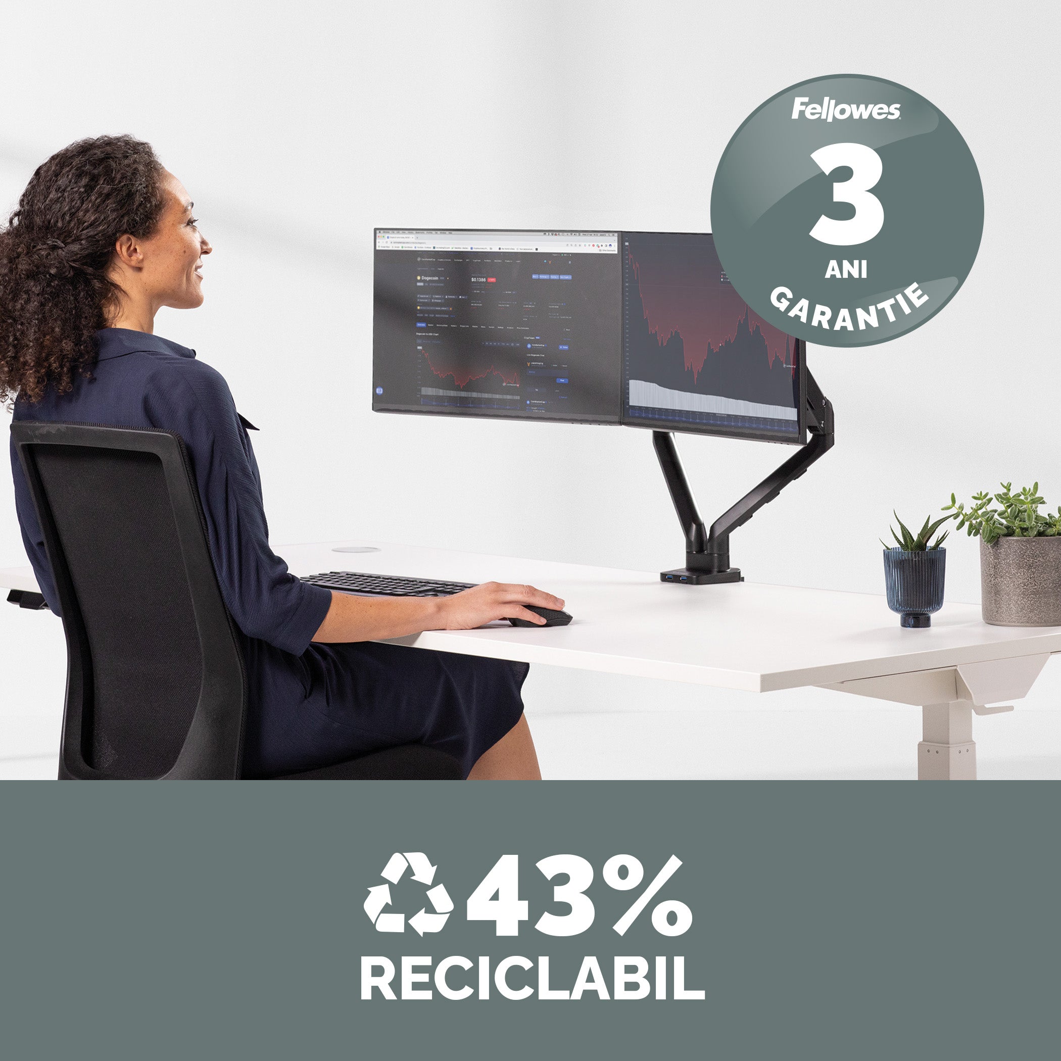 SUPORT MONITOR 2 BRATE NEGRU PLATINIUM FELLOWES