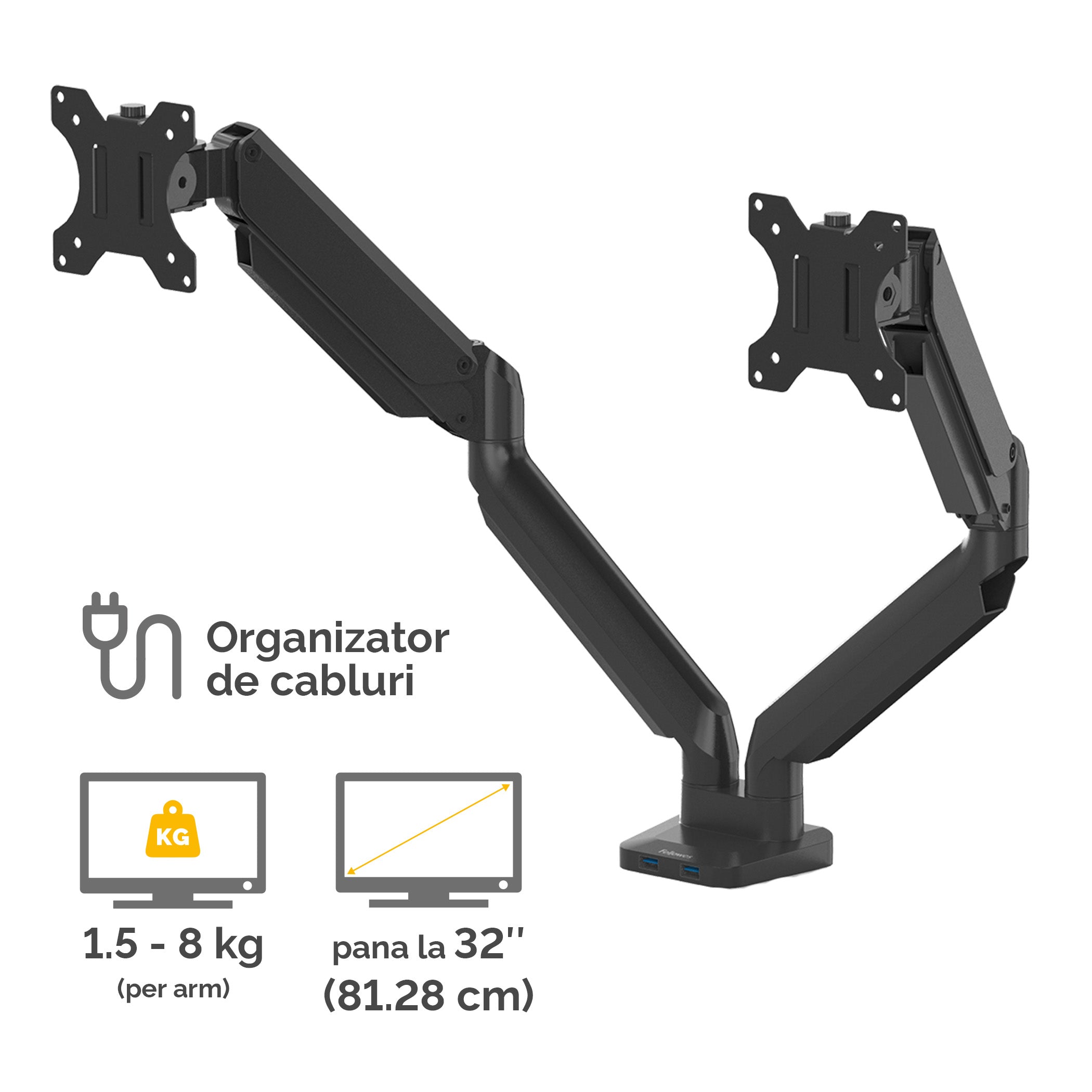 SUPORT MONITOR 2 BRATE NEGRU PLATINIUM FELLOWES